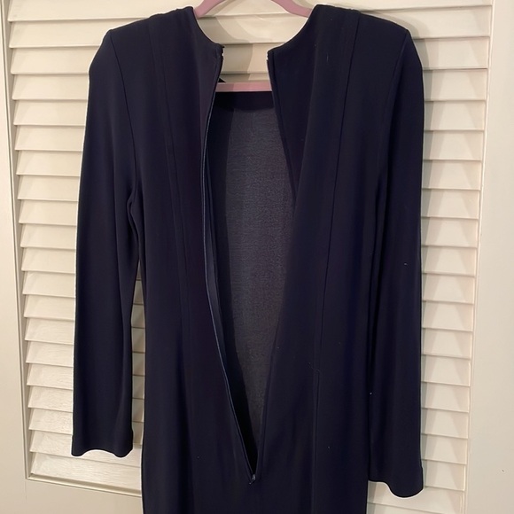 Vintage Maggy London Very Fitted Front Slit Navy Blue Classic Elegant Dress - Picture 8 of 9